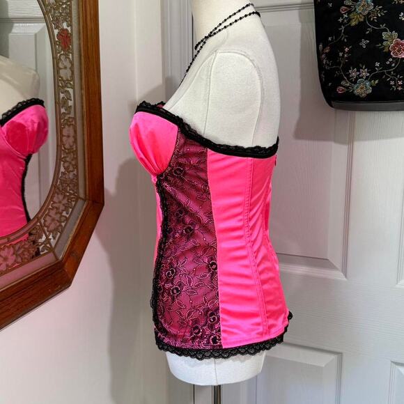 Wet Seal Native Intimates Hot Pink & Black Lace Strapless Bustier Top 36B - Picture 3 of 8